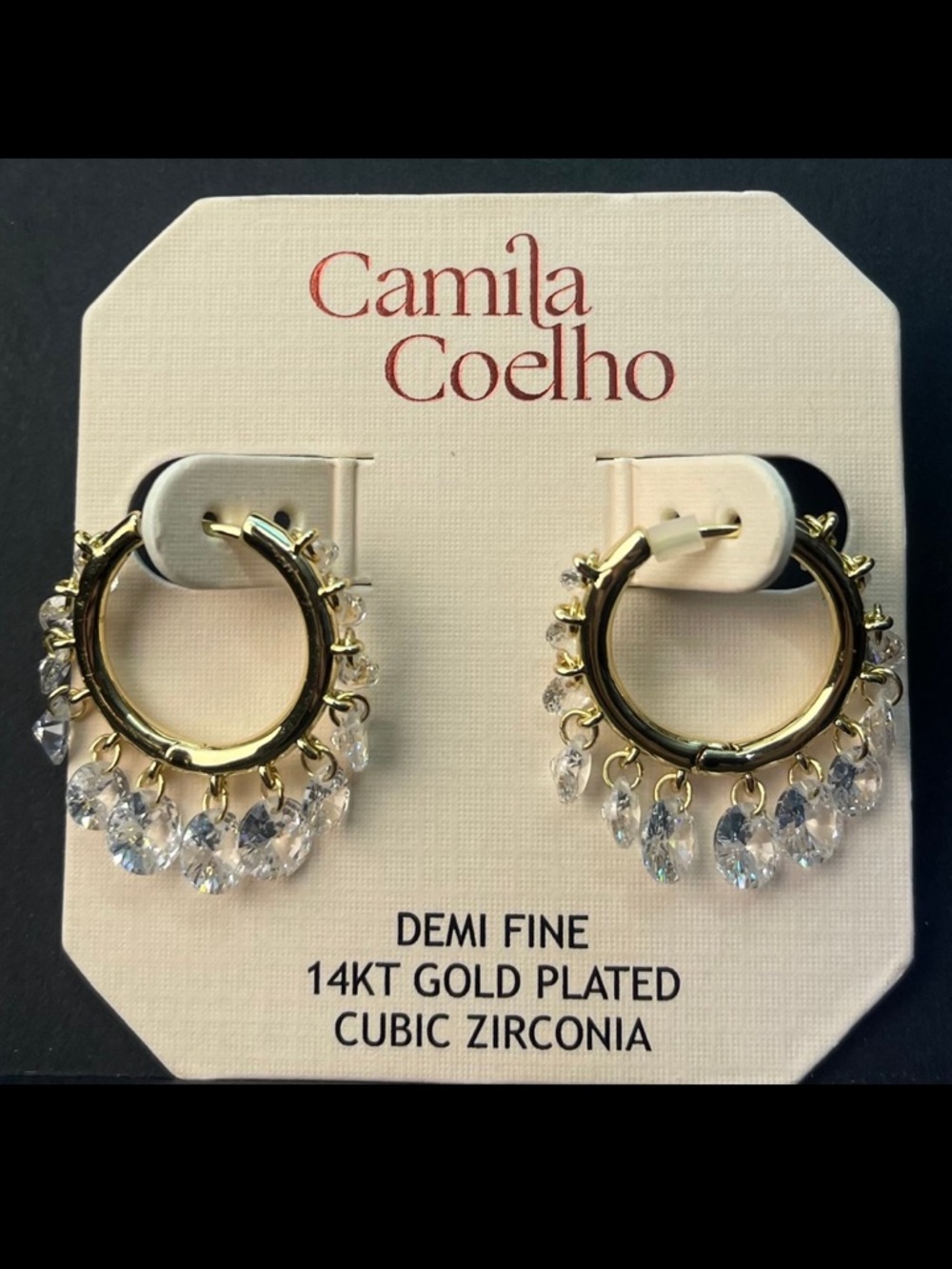 NEW Camila Coelho 14KT Gold Plated CZ Shimmer Charms Hoop Earrings - Picture 6 of 13